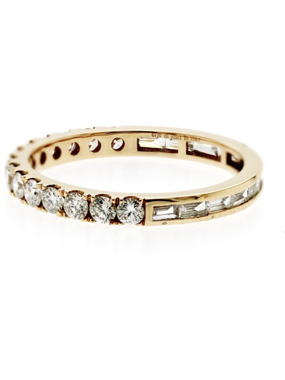 0.73 CT Round and Baguette Tow Faced Diamond 14K Yellow Gold Wedding Band Ring
